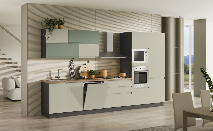 Clea cucina 360 cm colore grigio sasso e verde salvia-5 elettrodomestici-Verde salvia-Melaminico-216 cmx360 cm Clea cucina 360 cm colore grigio sasso e verde salvia-5 elettrodomestici-Verde salvia-Melaminico-216 cmx360 cm