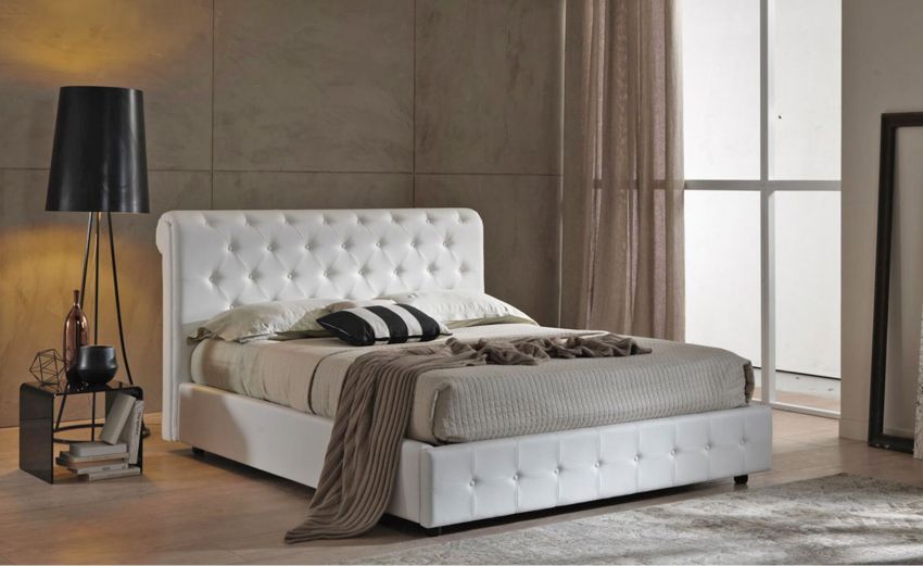 Chester letto matrimoniale contenitore bianco-In similpelle Chester letto matrimoniale contenitore bianco-In similpelle