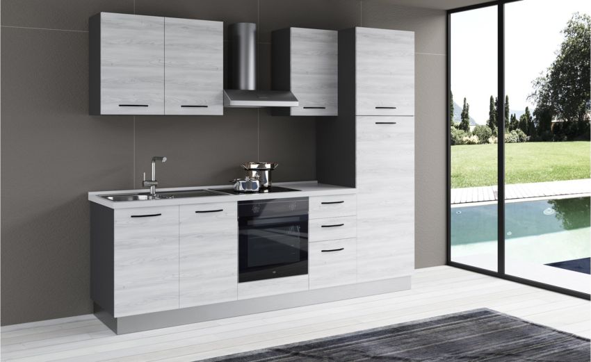 Gilda 2.0 cucina 255 cm colore frassino ghiaccio -3 elettrodomestici