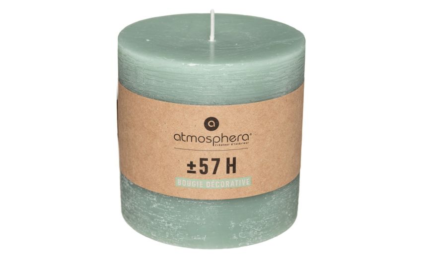 Rustic candela verde H10 cm- -Verde-Cera
