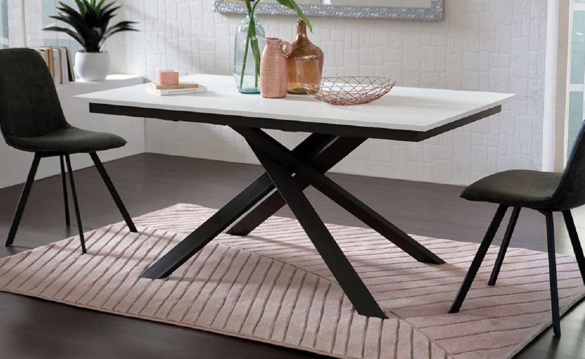 Oregon tavolo allungabile cemento e bianco-Allungabile fino a 210 cm-Bianco-Melaminico-76 cmx160 cm Oregon tavolo allungabile cemento e bianco-Allungabile fino a 210 cm-Bianco-Melaminico-76 cmx160 cm