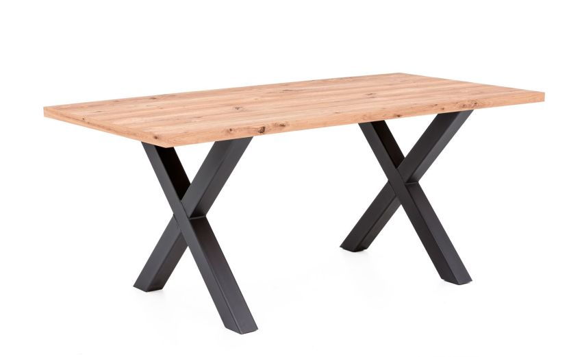 Tenerife tavolo rettangolare fisso 6 posti-Piano in legno naturale e gambe in metallo verniciato nero-Legno naturale-Pannello melaminico-75 cmx160 cm