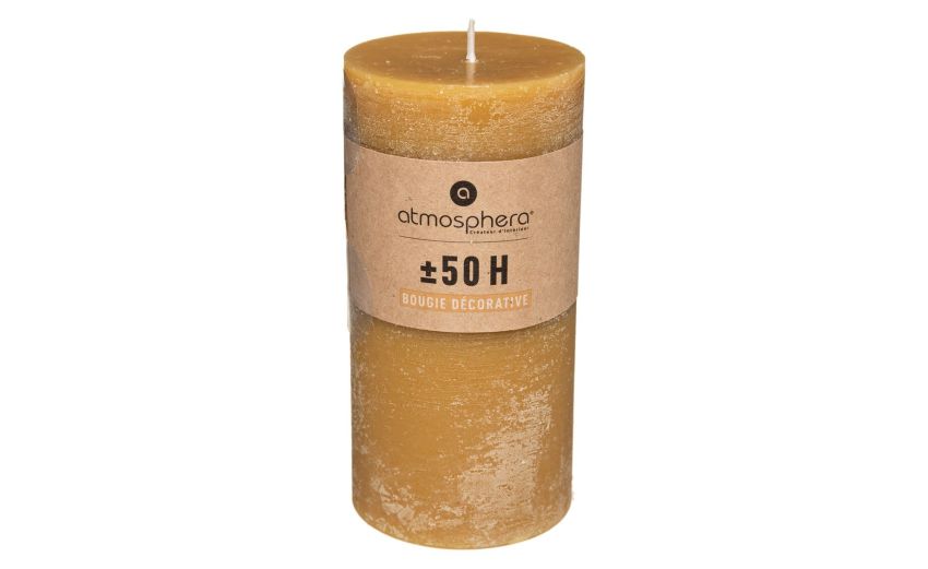 Rustic candela ocra H14 cm- -Giallo-Cera