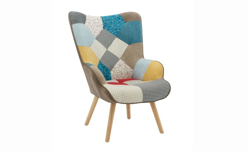 Cindy poltrona in tessuto patchwork multicolor-Gambe in legno-Multicolore-Tessuto-97 cmx67 cm Cindy poltrona in tessuto patchwork multicolor-Gambe in legno-Multicolore-Tessuto-97 cmx67 cm