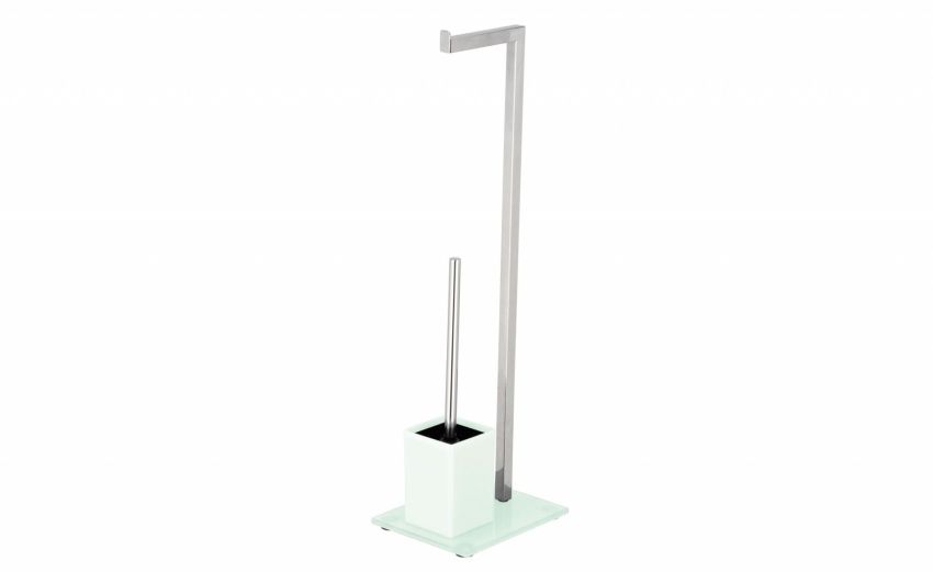 Glass piantana con scopino base in vetro bianca- -Bianco-Acciaio-70 Glass piantana con scopino base in vetro bianca- -Bianco-Acciaio-70
