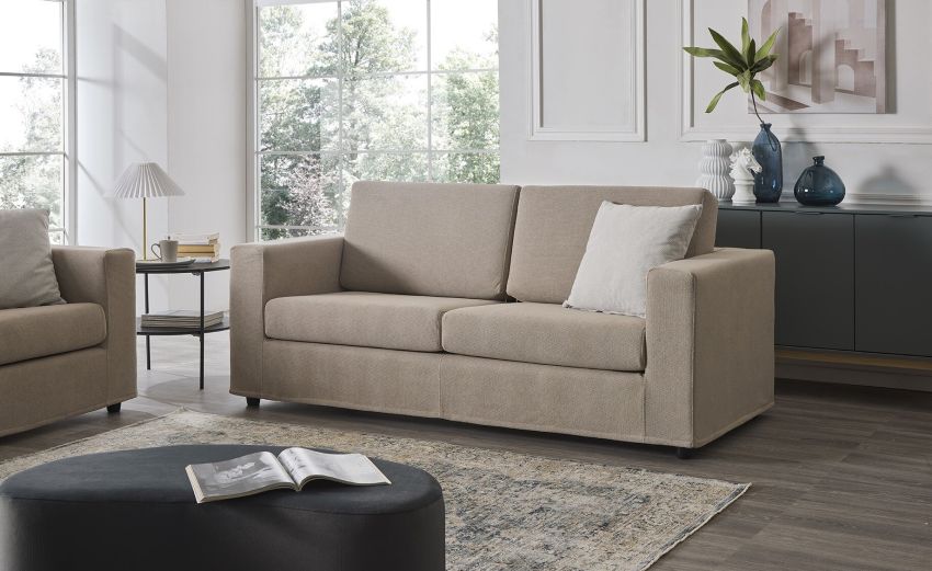 Ibiza divano 3 posti in tessuto beige-Interamente sfoderabile-Beige-Poliestere-85 cmx200 cm