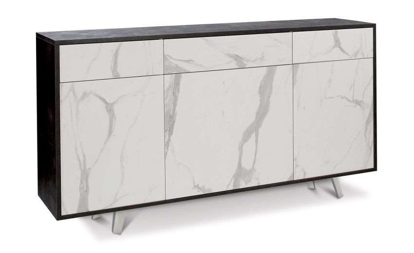 Divina madia 3 ante+3 cassetti ossido nero/marmo calacatta--Nero-Pannello melaminico-92 cmx164 cm