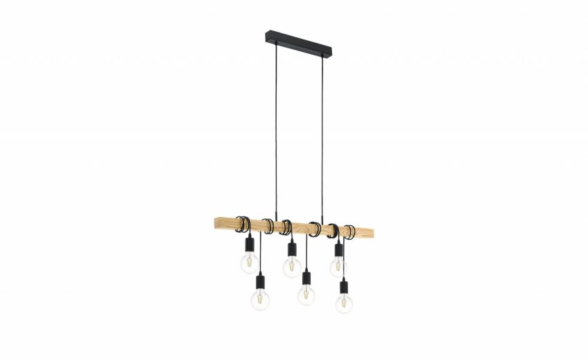 Townshend sospensione 6 luci in legno e metallo- -Nero-Legno-110 cmx100 cm