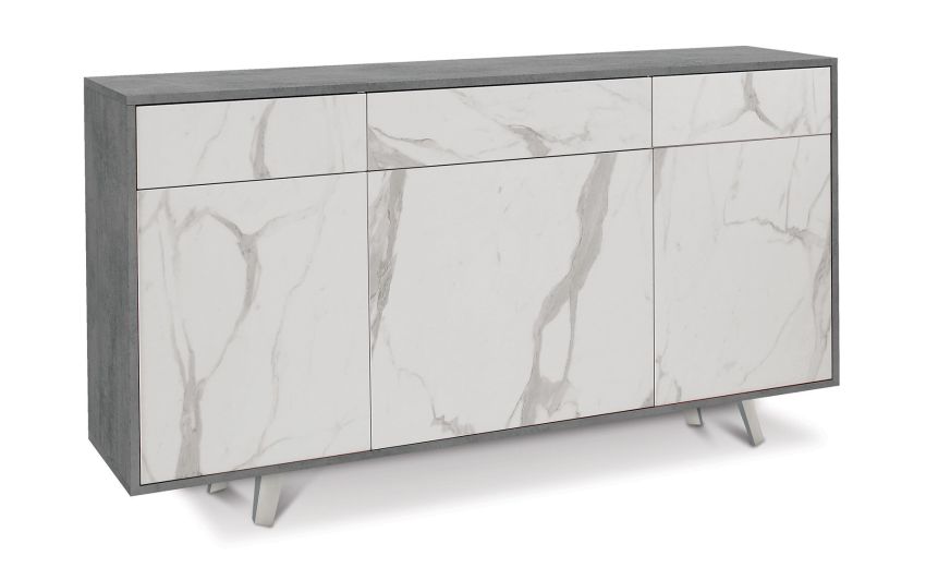 Divina madia 3 ante+3 cassetti cemento/marmo calacatta--Cemento-Pannello melaminico-92 cmx164 cm