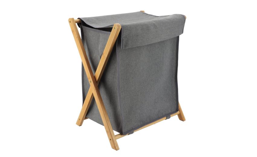 Porta biancheria pieghevole in bamboo naturale grigio h58 cm--Grigio-Bamboo-58 cmx46 cm