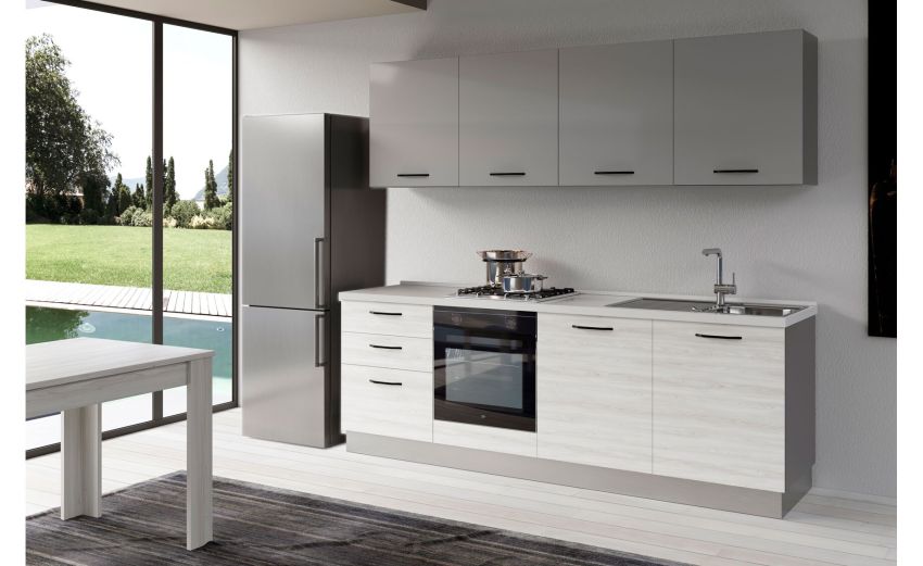 Gilda cucina 300 cm colore frassino ghiaccio e light grey -3 elettrodomestici Gilda cucina 300 cm colore frassino ghiaccio e light grey -3 elettrodomestici