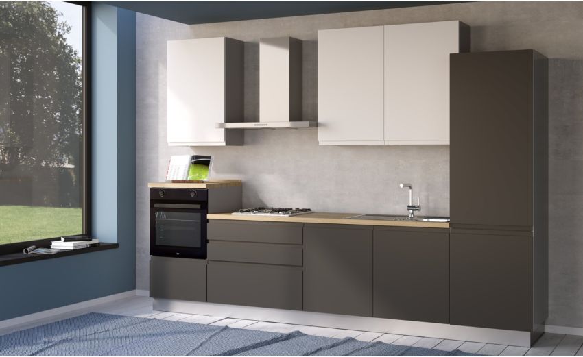 Iris cucina 330 cm colore grigio scuro e bianco opaco-3 elettrodomestici--Melaminico Iris cucina 330 cm colore grigio scuro e bianco opaco-3 elettrodomestici--Melaminico