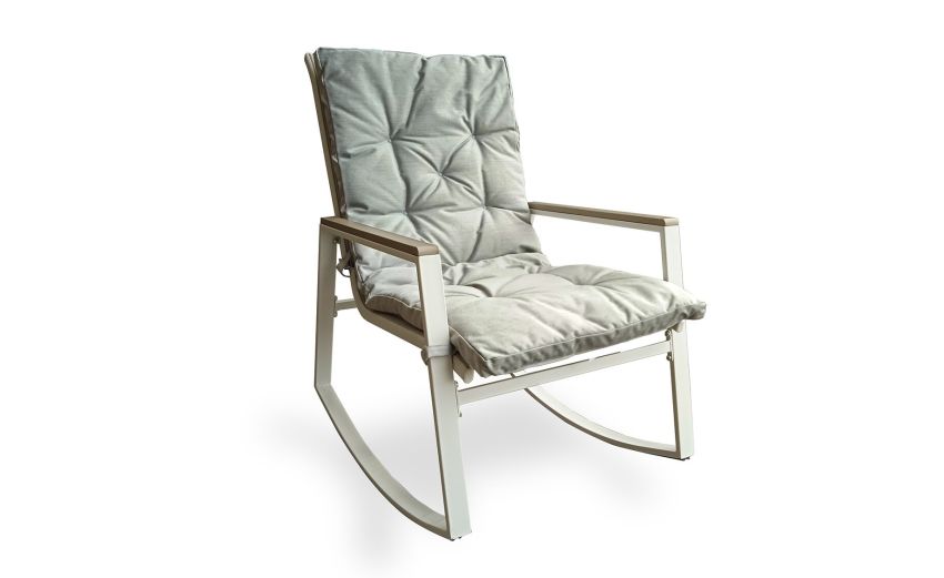 Eden poltrona dondolo in metallo bianco/grigio chiaro--Bianco-Metallo-95 cmx62 cm