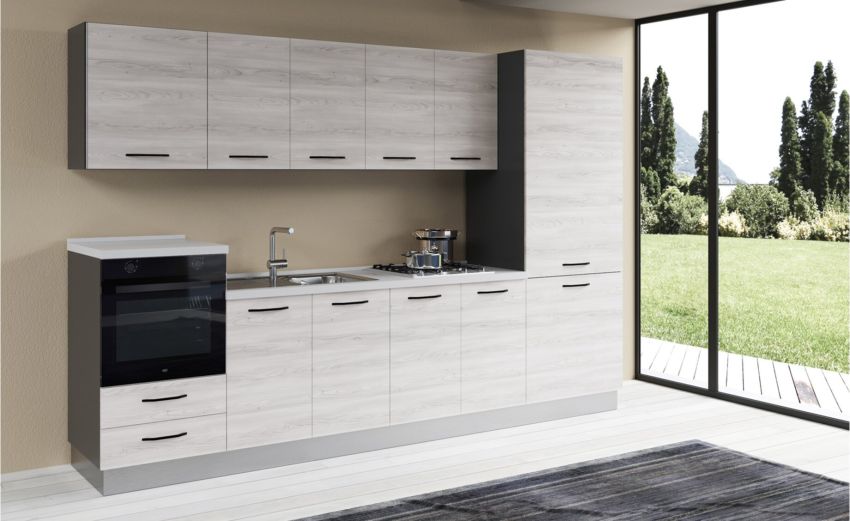 Gilda cucina 315 cm colore frassino ghiaccio-3 elettrodomestici