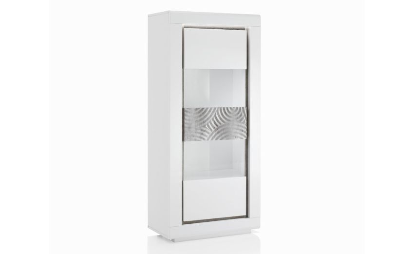 Vienna vetrina 1 anta bianco lucido e cemento-Illuminazione a LED inclusa-Bianco-Pannello-170 cmx80 cm Vienna vetrina 1 anta bianco lucido e cemento-Illuminazione a LED inclusa-Bianco-Pannello-170 cmx80 cm