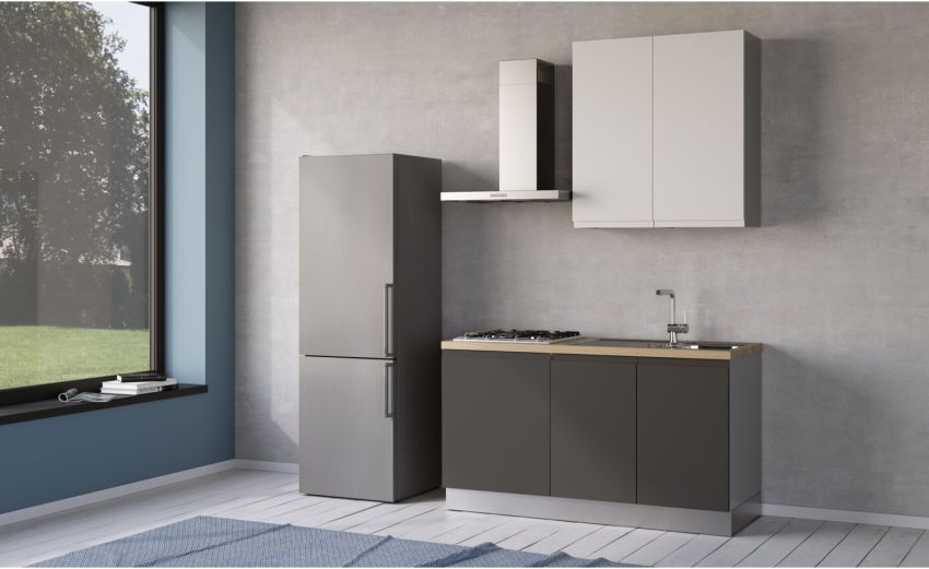 Iris cucina 150 cm colore grigio scuro e bianco opaco -1 elettrodomestico --Melaminico