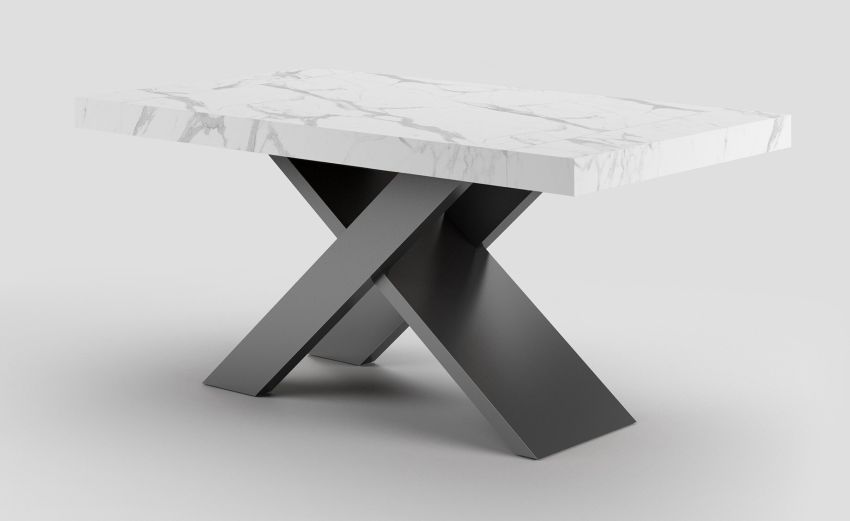Twin tavolo effetto marmo bianco L160/260 cm-Tavolo allungabile-Bianco-Nobilitato-76 cmx160 cm Twin tavolo effetto marmo bianco L160/260 cm-Tavolo allungabile-Bianco-Nobilitato-76 cmx160 cm