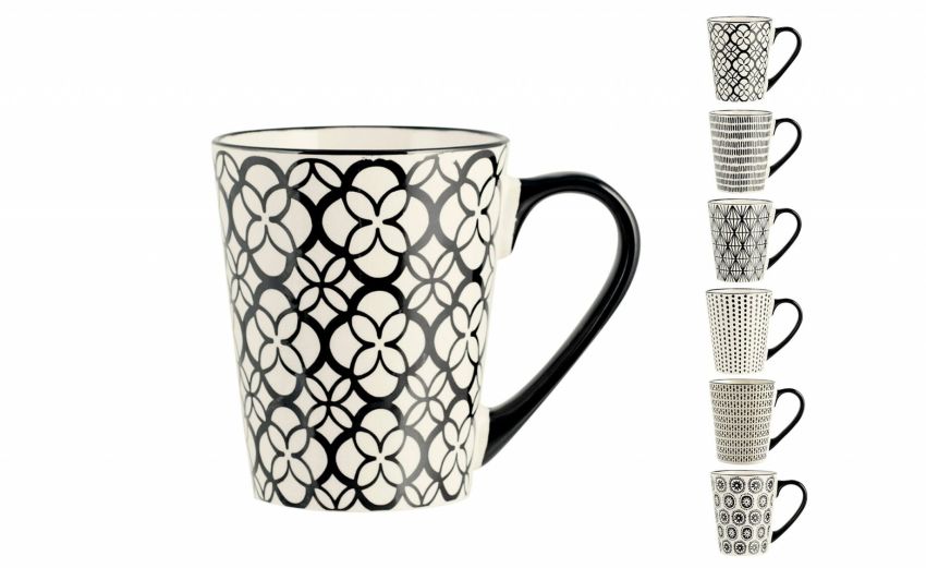 Vhera tazza in gres con decori 350 ml- -Bianco-Gres