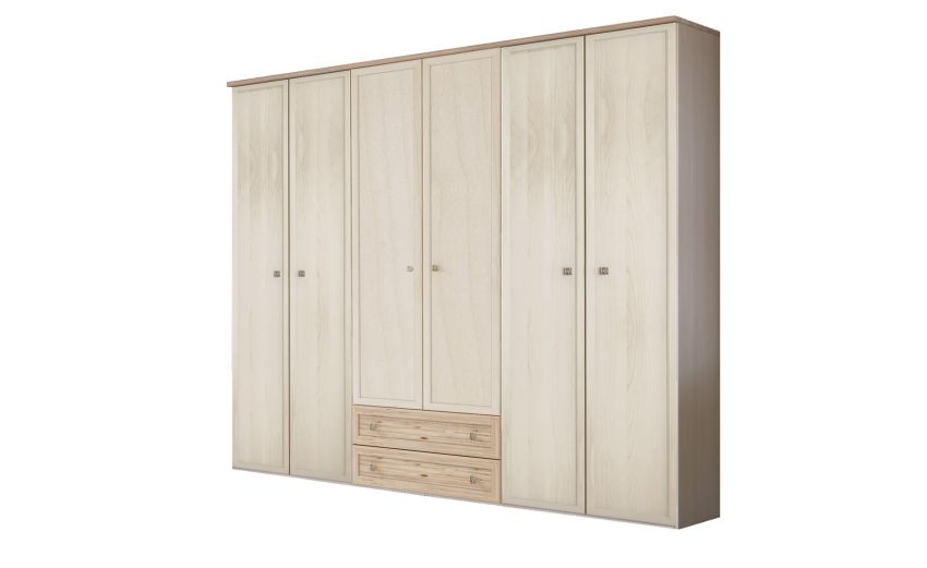 Susy armadio 6 ante battenti e 2 cassetti betulla-In pannello ecologico certificato-Legno naturale-Pannello ecologico-241 cmx258 cm Susy armadio 6 ante battenti e 2 cassetti betulla-In pannello ecologico certificato-Legno naturale-Pannello ecologico-241 cmx258 cm