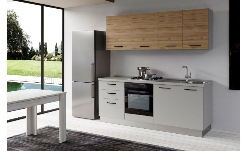 Gilda cucina 270 cm colore light grey e rovere cadiz -3 elettrodomestici Gilda cucina 270 cm colore light grey e rovere cadiz -3 elettrodomestici