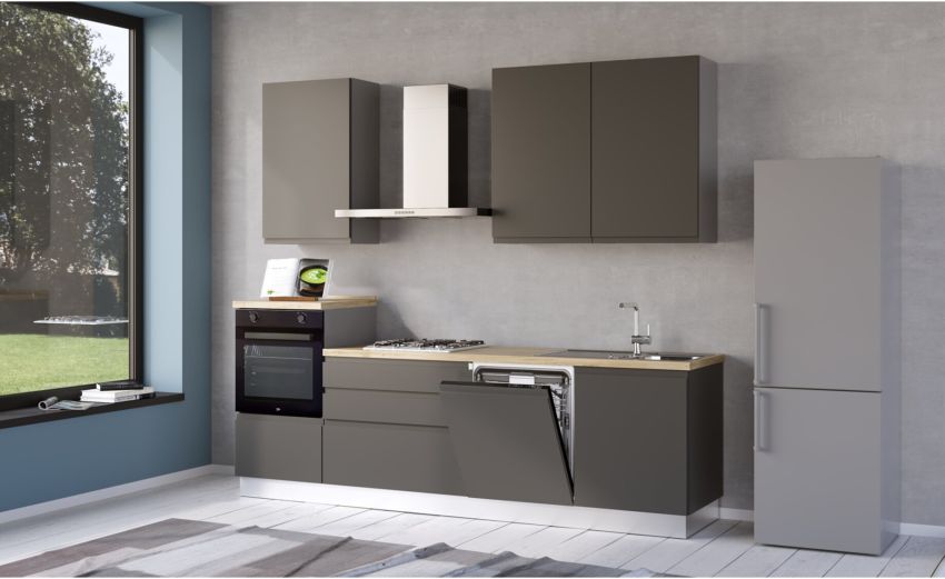 Iris cucina 270 cm colore grigio scuro con lavastoviglie-3 elettrodomestici --Melaminico Iris cucina 270 cm colore grigio scuro con lavastoviglie-3 elettrodomestici --Melaminico