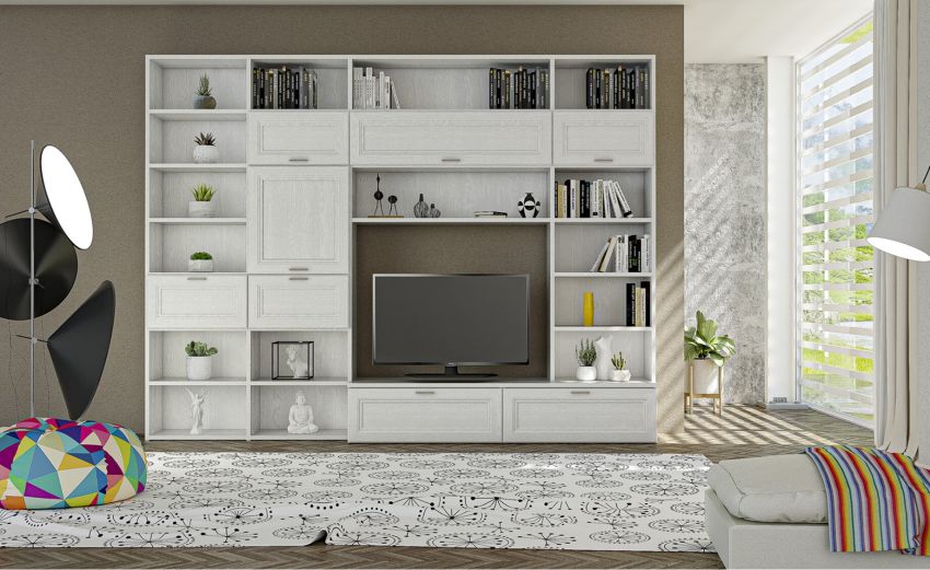 Venere parete soggiorno bianca 300x33/48x228 cm-Larghezza 300