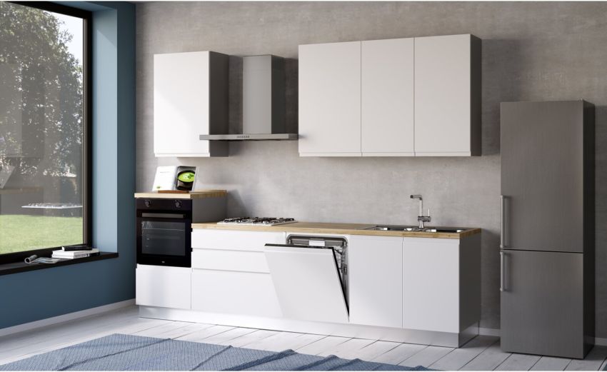 Iris cucina 300 cm colore bianco opaco con lavastoviglie-3 elettrodomestici--Melaminico Iris cucina 300 cm colore bianco opaco con lavastoviglie-3 elettrodomestici--Melaminico
