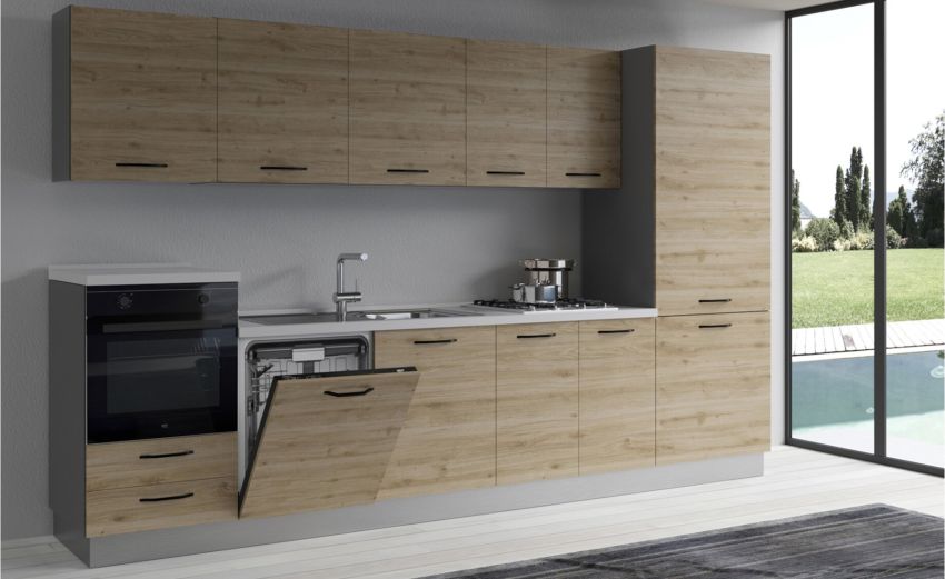 Gilda cucina 345 cm colore rovere cadiz -4 elettrodomestici Gilda cucina 345 cm colore rovere cadiz -4 elettrodomestici