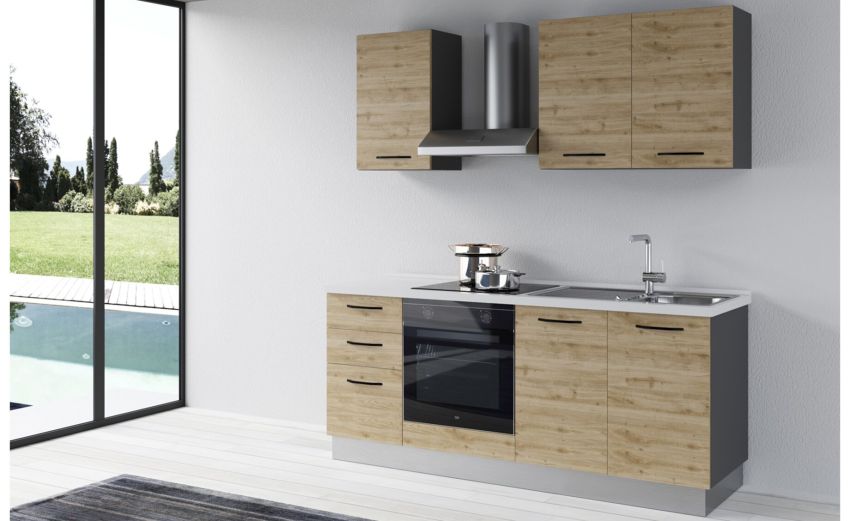 Gilda 2.0 cucina 195 cm colore rovere cadiz -2 elettrodomestici Gilda 2.0 cucina 195 cm colore rovere cadiz -2 elettrodomestici