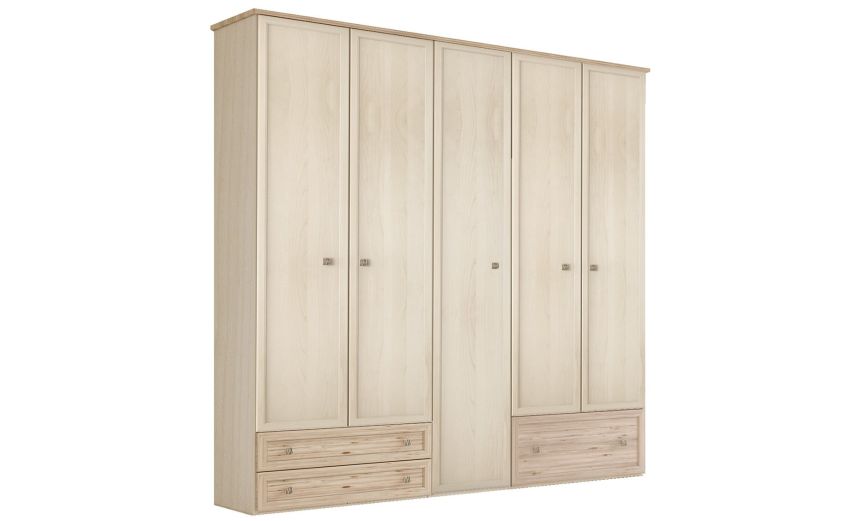 Susy armadio 5 ante battenti cassettone a sinistra betulla-In pannello ecologico certificato-Legno naturale-Pannello ecologico-241 cmx216 cm