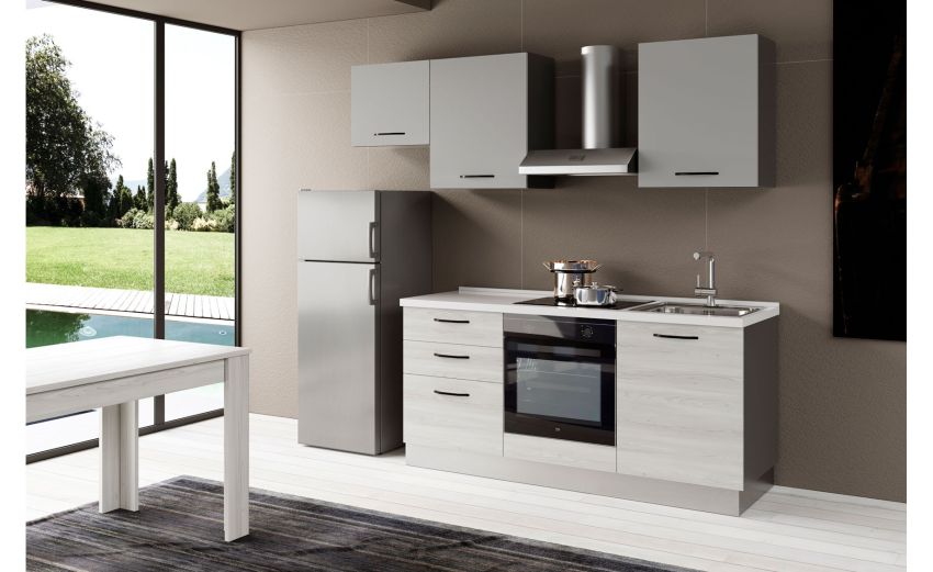 Gilda 2.0 cucina 240 cm colore frassino ghiaccio e light grey -3 elettrodomestici Gilda 2.0 cucina 240 cm colore frassino ghiaccio e light grey -3 elettrodomestici