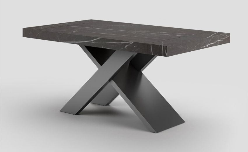 Twin tavolo effetto marmo nero L140/220 cm-Tavolo allungabile-Nero-Nobilitato-76 cmx140 cm
