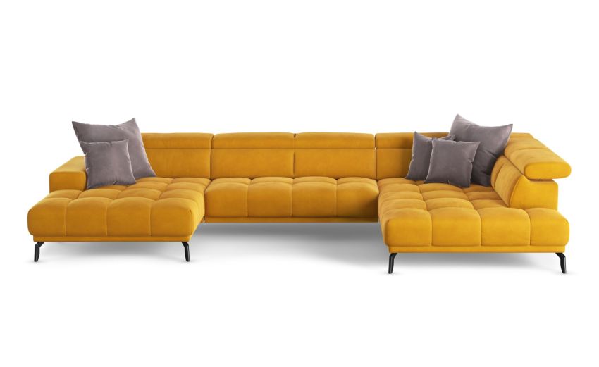 Narciso divano relax doppio angolo in tessuto giallo-Seduta relax elettrica allungabile-Giallo-Velluto-94 cmx400 cm