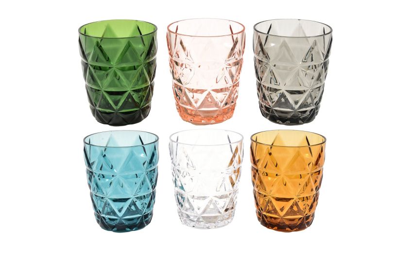 Rombi set 6 bicchieri d'acqua colori assortiti--Trasparente-Polistirene Rombi set 6 bicchieri d'acqua colori assortiti--Trasparente-Polistirene