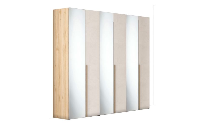 Laura armadio 6 ante battenti rovere e calce con specchi-In pannello nobiliato-Legno naturale-Pannello-238 cmx258 cm
