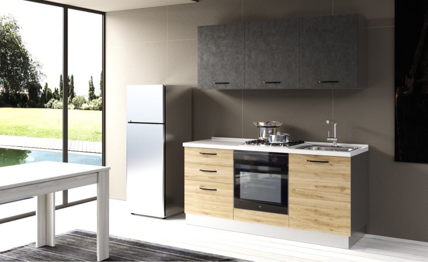 Gilda cucina 180 cm colore rover cadiz e cemento scuro -2 elettrodomestici