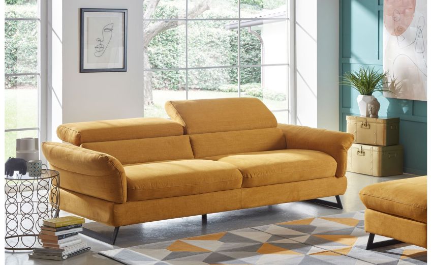 Haiti divano 3 posti in tessuto senape-Divano lineare fisso-Senape-Tessuto-69 cmx222 cm