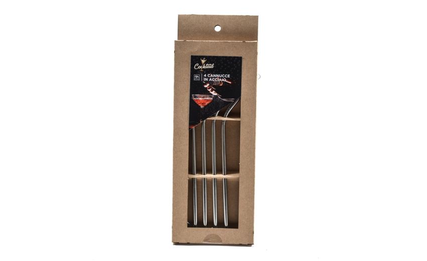 Set 4 cannucce in acciaio con spazzolino--Grigio-Acciaio