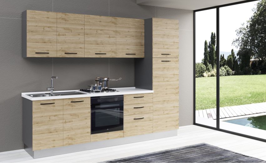Gilda cucina 270 cm colore rovere cadiz -3 elettrodomestici