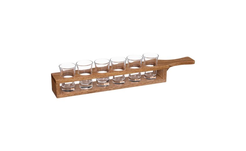 Victor set 6 bicchieri shot con vassoio in legno- -Legno naturale-Legno-5