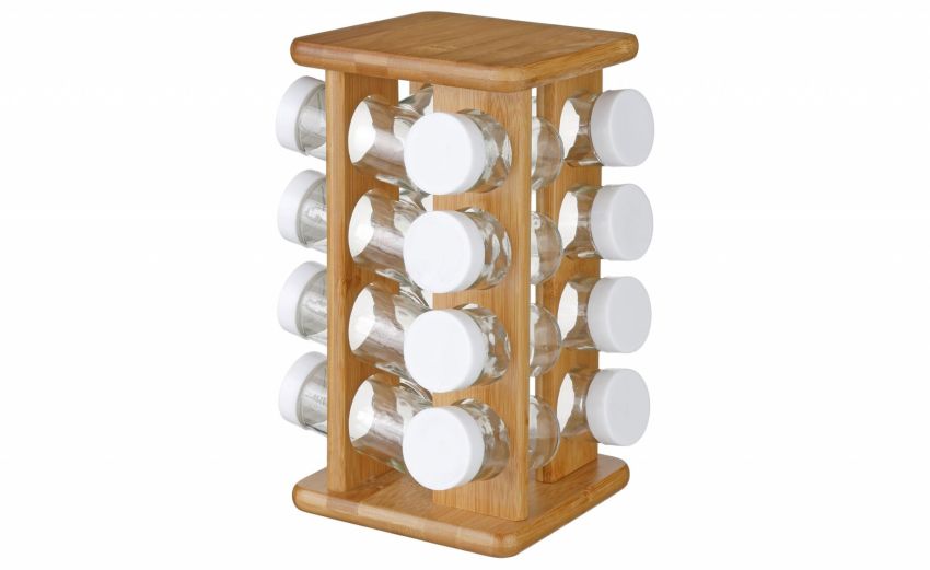 Portaspezie in bamboo con 16 contenitori- -Legno naturale-Bamboo-29 cmx17
