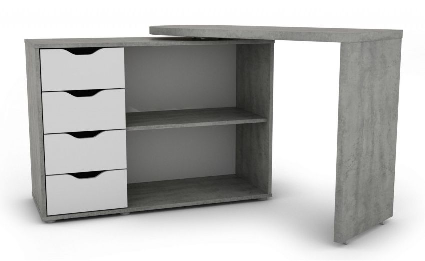 Smart scrivania colore cemento e bianco-4 cassetti