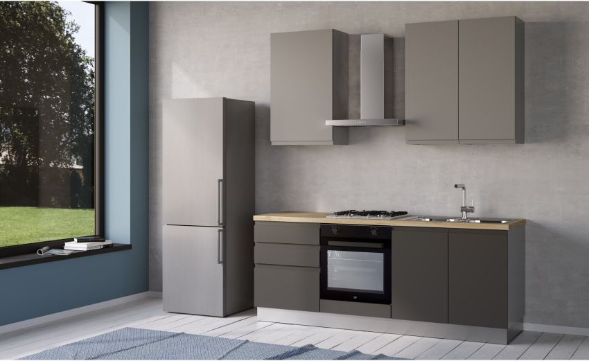 Iris cucina 210 cm colore grigio scuro e grigio chiaro -2 elettrodomestici--Melaminico