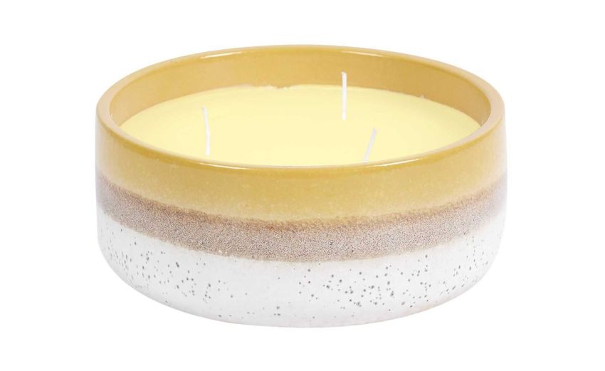 Candela citronella con vaso in ceramica --Giallo-Cera
