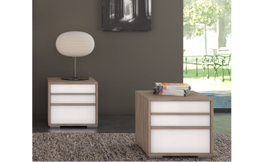 Lorena comodino 2 cassetti olmo e bianco lucido-In pannello ecologico certificato-Bianco-Pannello ecologico-43 cmx51 cm Lorena comodino 2 cassetti olmo e bianco lucido-In pannello ecologico certificato-Bianco-Pannello ecologico-43 cmx51 cm