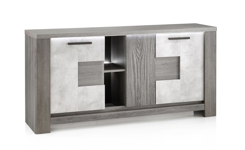 Tallin madia 3 ante legno scuro e pietra naturale-Illuminazione LED inclusa-Legno scuro-Pannello-85 cmx172 cm Tallin madia 3 ante legno scuro e pietra naturale-Illuminazione LED inclusa-Legno scuro-Pannello-85 cmx172 cm