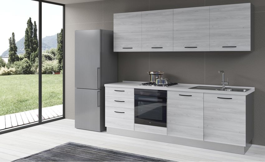 Gilda cucina 300 cm colore frassino ghiaccio -3 elettrodomestici
