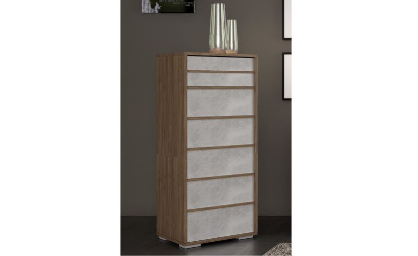 Lorena settimino 6 cassetti noce e cemento-In pannello ecologico certificato-Cemento-Pannello ecologico-120 cmx51 cm Lorena settimino 6 cassetti noce e cemento-In pannello ecologico certificato-Cemento-Pannello ecologico-120 cmx51 cm