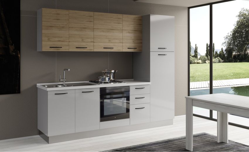Gilda cucina 255 cm colore light grey e rovere cadiz-3 elettrodomestici Gilda cucina 255 cm colore light grey e rovere cadiz-3 elettrodomestici