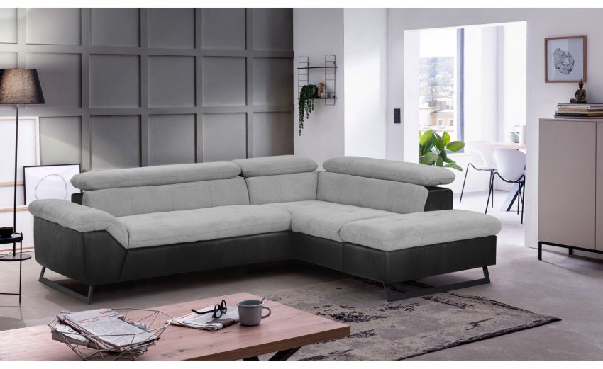 Tiago divano angolare in tessuto nero-Panchetta relax estraibile e contenitore-Grigio;Nero-Tessuto-180 x 125 cm Tiago divano angolare in tessuto nero-Panchetta relax estraibile e contenitore-Grigio;Nero-Tessuto-180 x 125 cm